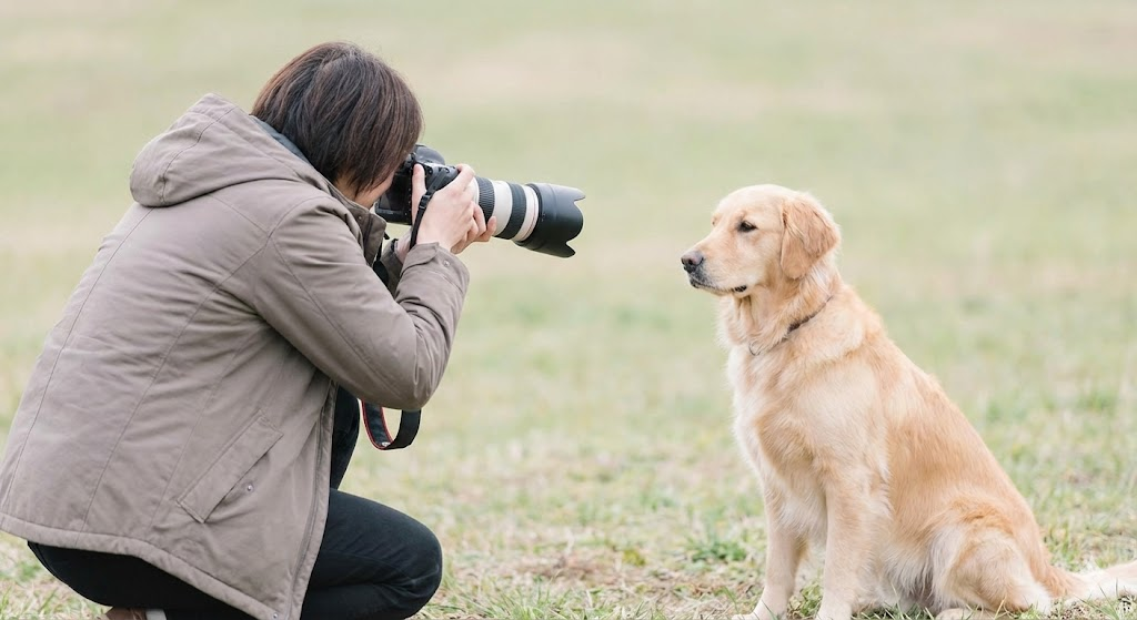 블로그 주인의 의도를 담아 AI로 생성된 개사진을 찍고 있는 사람 이미지 